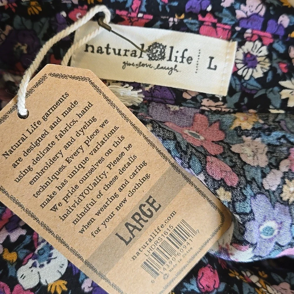 Natural Life Black Floral Long Sleeve Maxi Dress NWT - Picture 7 of 8